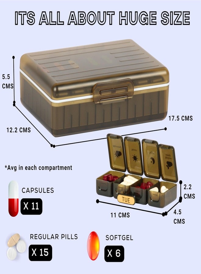 POPCUBE منظم أدوية فاخر كبير - صندوق منظم أدوية - صندوق أدوية، علبة حبوب منزلية تتسع لـ 7 أيام - علبة منظم حبوب مع حجرات كبيرة، محمولة للحبوب والمكملات الغذائية (بني - 4 حجرات) - Image 2
